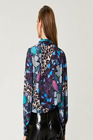 Multi Print Short Chiffon Blouse Angeleye